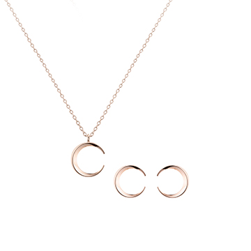 Lunar crescent pendant & earring Set (S-mini) 14k Red gold