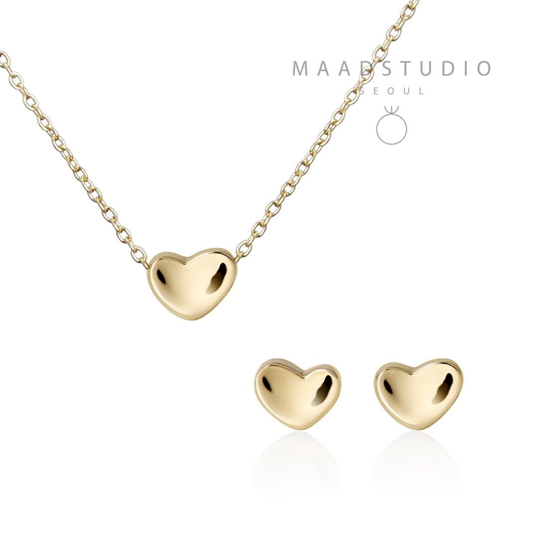 Cheese heart pendant & earring Set 14k gold