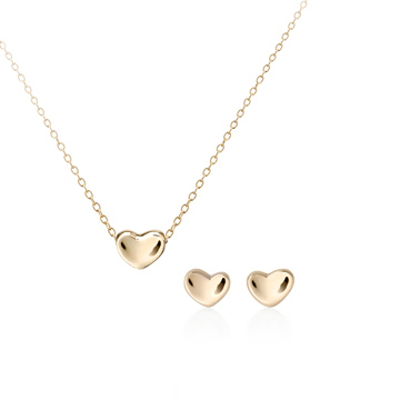 Cheese heart pendant & earring Set 14k gold