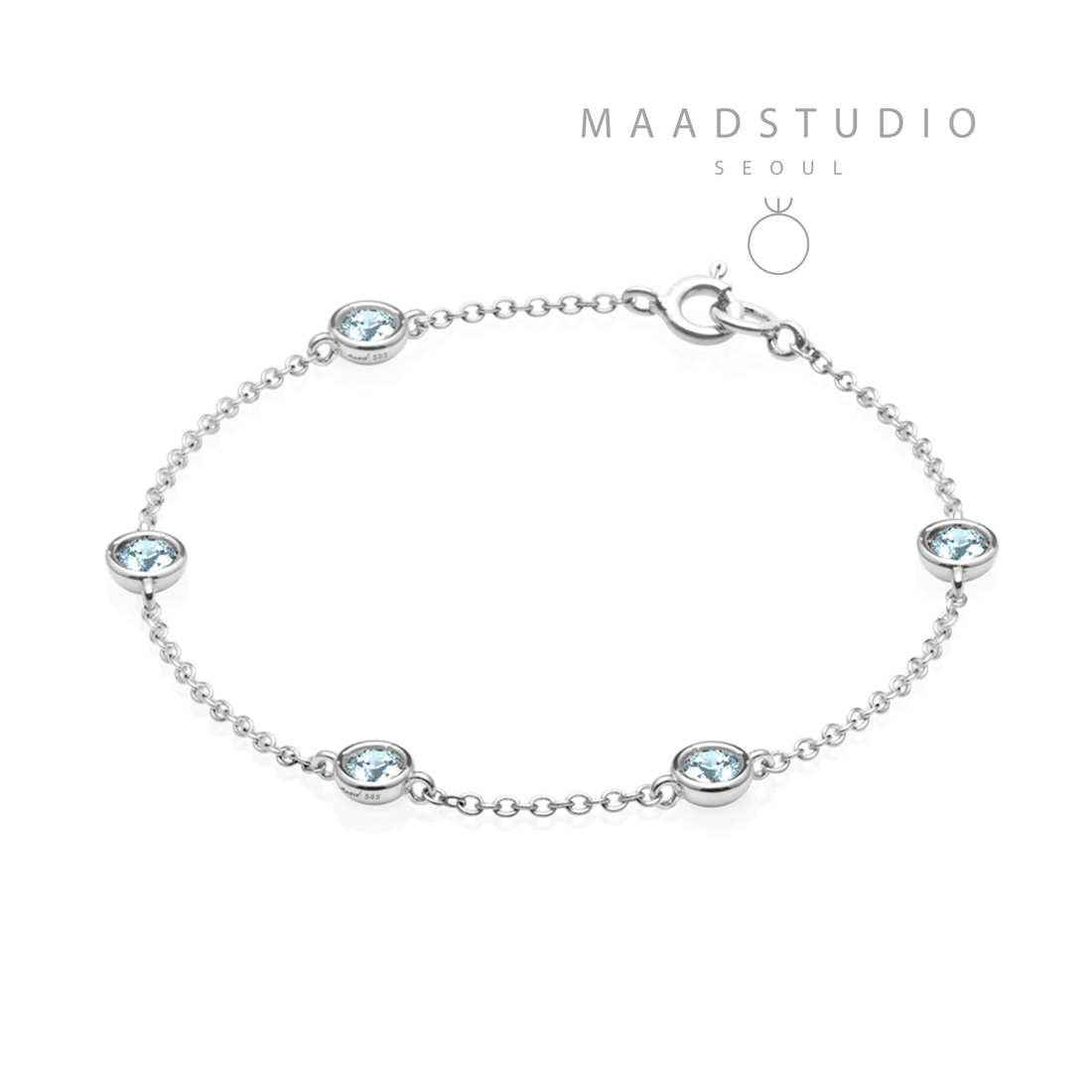 Hemisphere bracelet (5unit) 14k White gold aquamarine 0.14ct