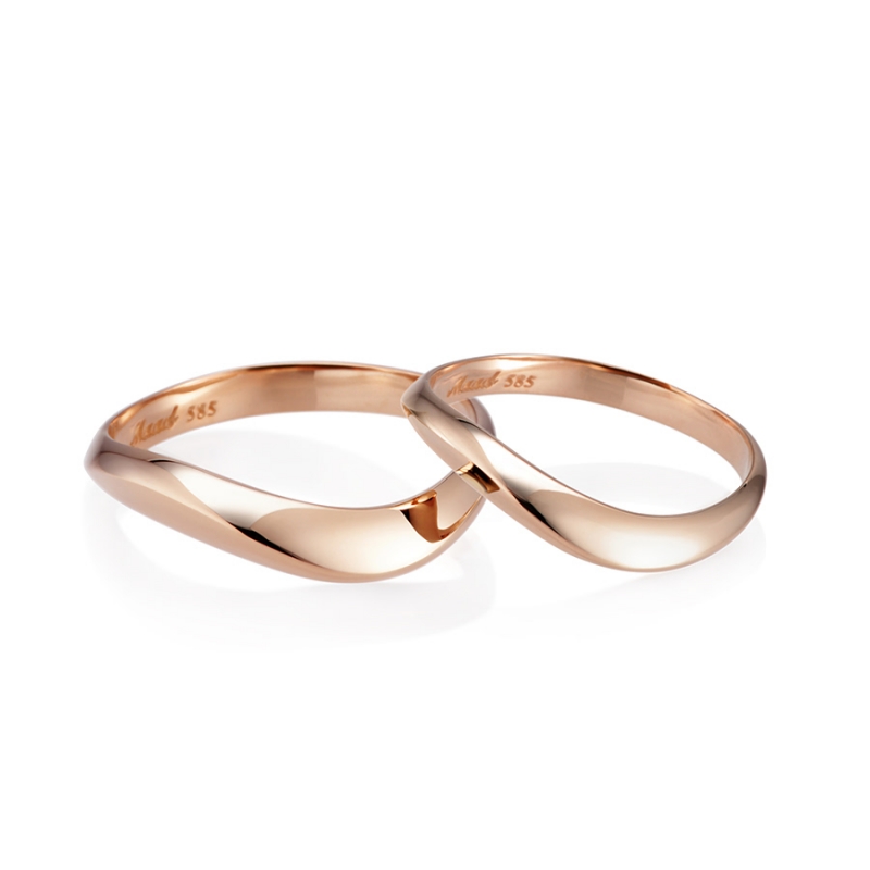 Lake wave wedding ring Set (M&S) 14k Red gold