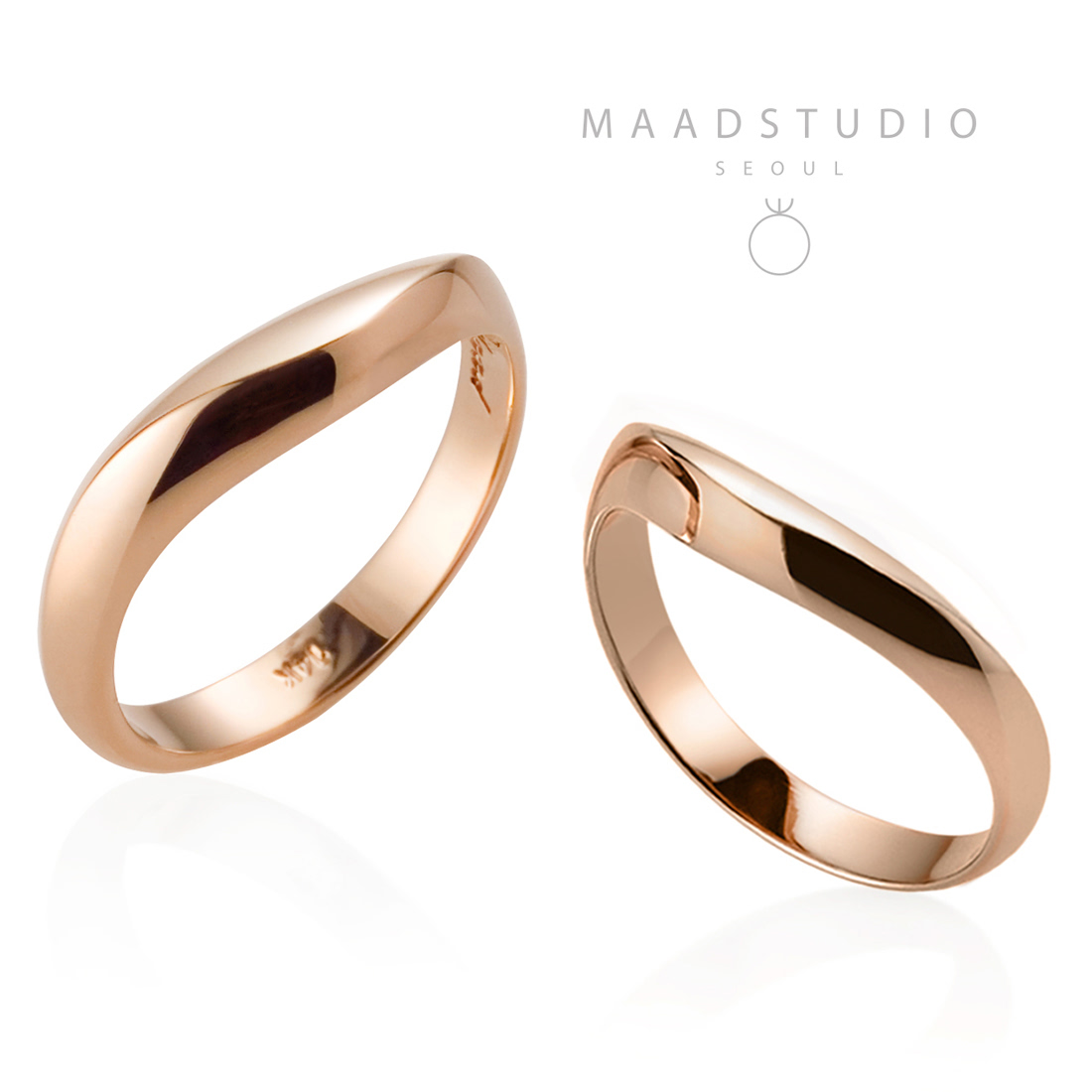 Lake wave wedding ring Set (M&S) 14k Red gold