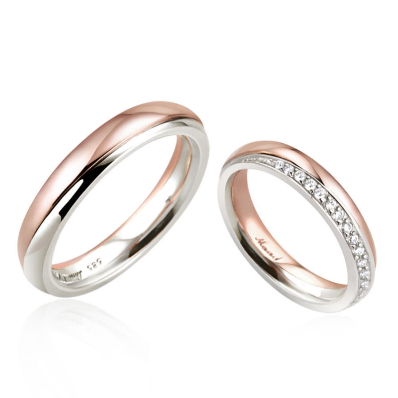 Doban MG wedding ring Set (L&S) 14k gold combi CZ