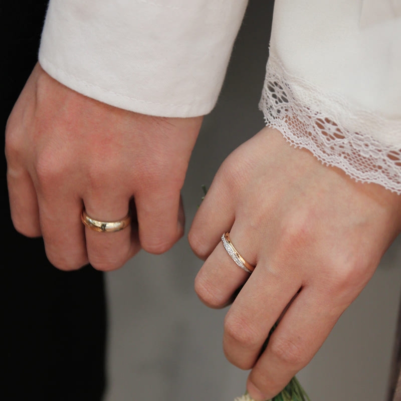 Doban MG wedding ring Set (L&S) 14k gold combi CZ