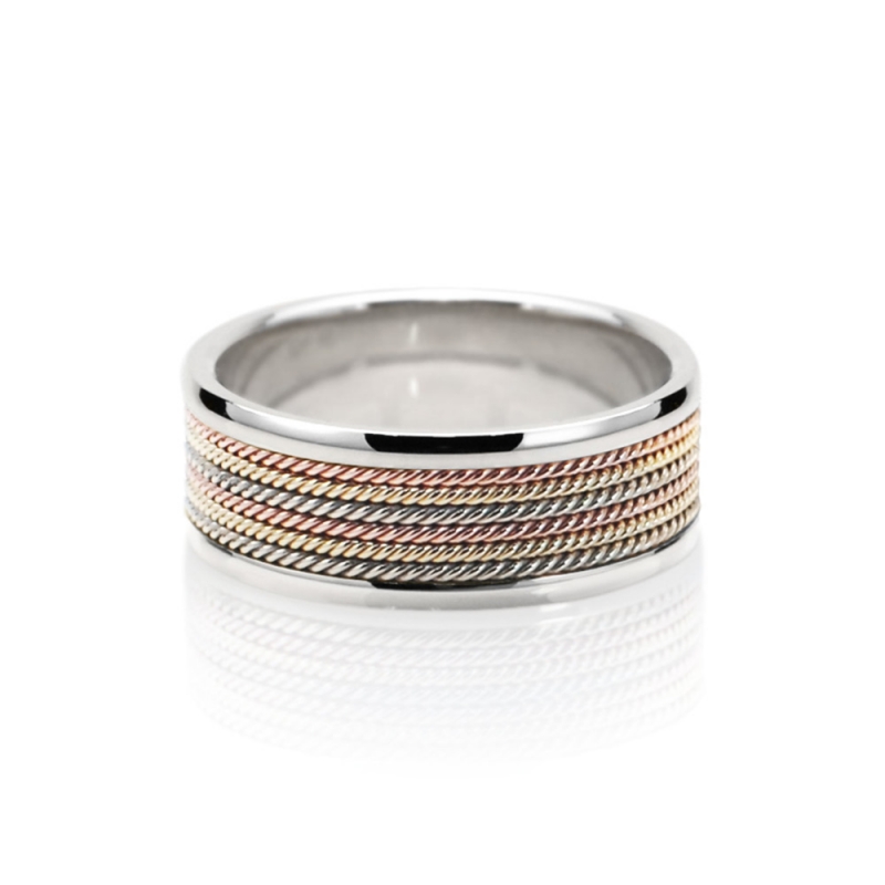 Roman wired ring (L) 14k white gold & Trinity gold