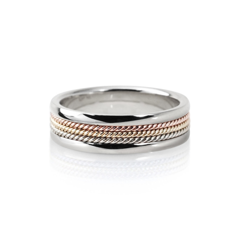 Roman wired ring (S) 14k white gold & Trinity gold