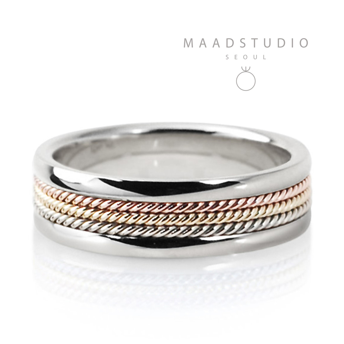 Roman wired ring (S) 14k white gold & Trinity gold