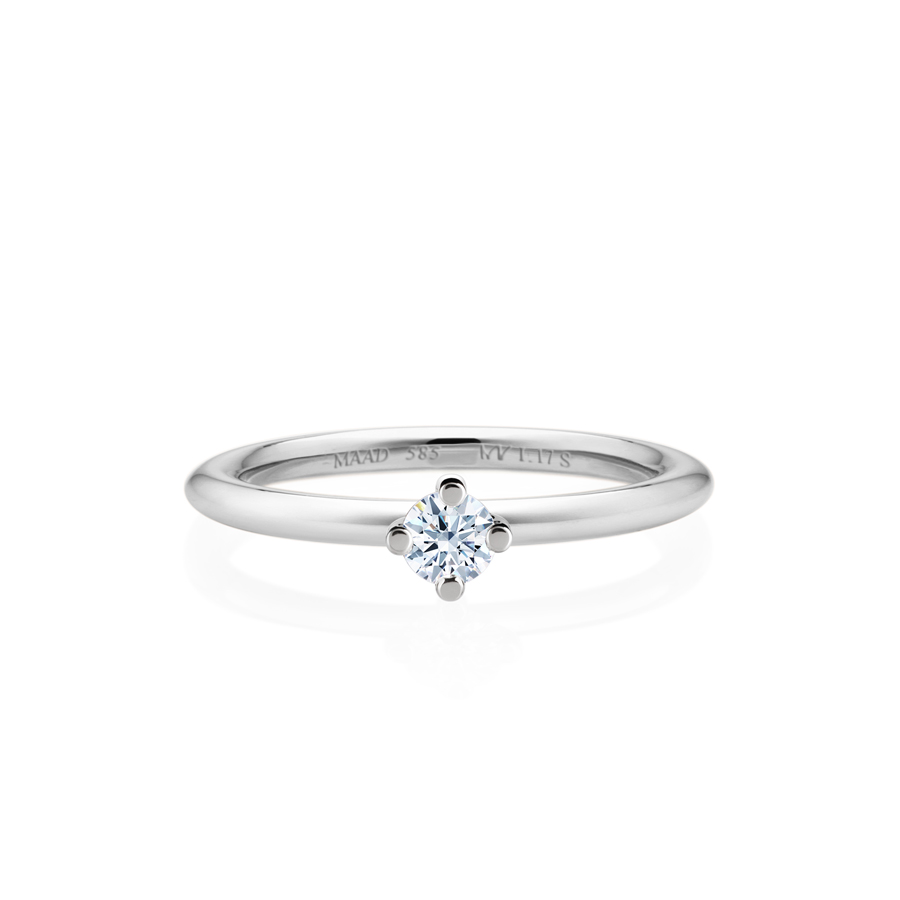 MR-I Raised oval Solitaire ring 1.7mm 14k White gold CZ 0.2ct