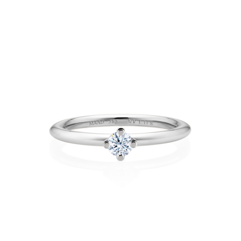MR-I Raised oval Solitaire ring 1.7mm 14k White gold CZ 0.2ct