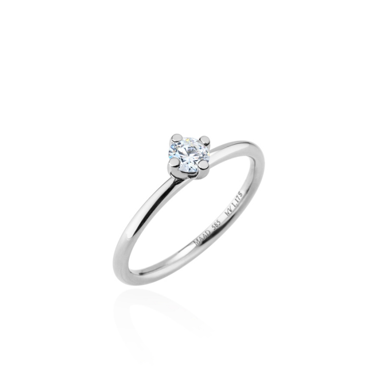 MR-I Raised oval Solitaire ring 1.7mm 14k White gold CZ 0.2ct