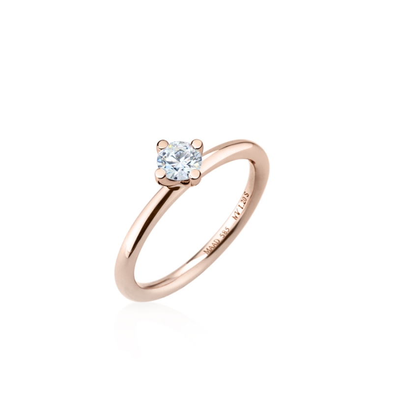MR-I Raised oval Solitaire ring 2.0mm 14k Red gold CZ 0.3ct