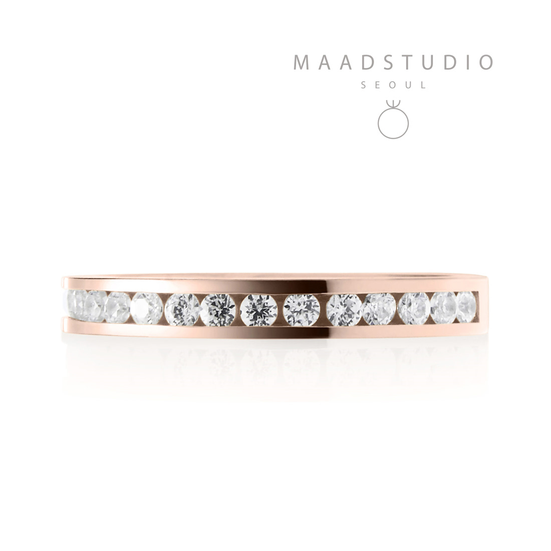 Princess wedding band ring (M) 14k Red gold CZ