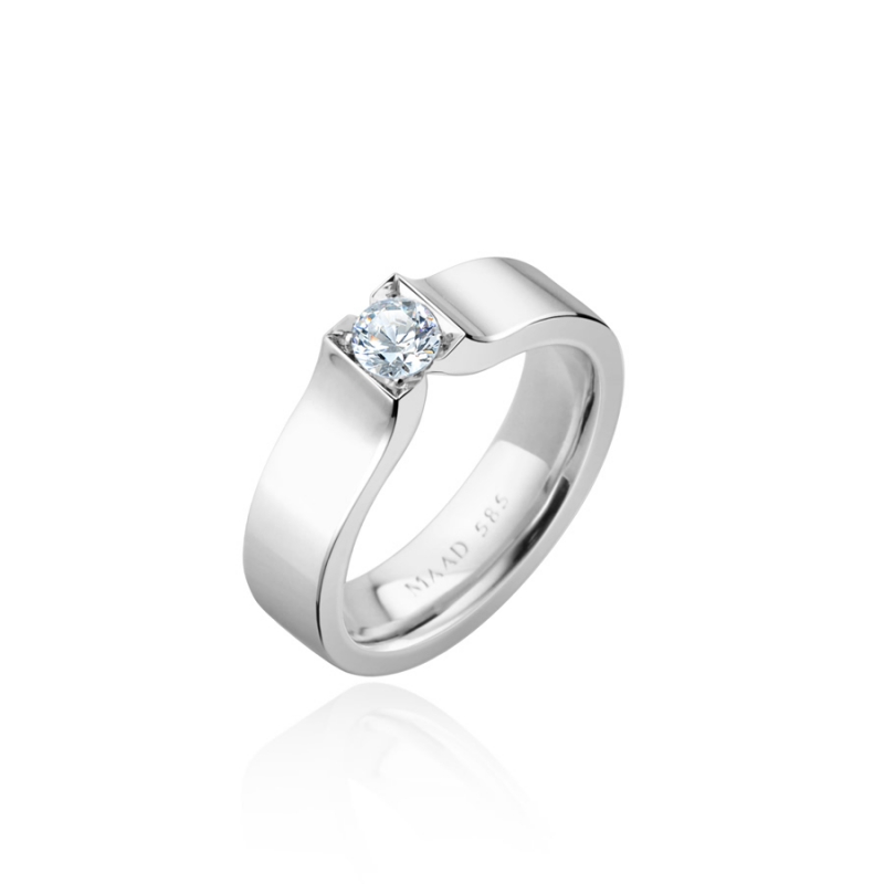 Squaredrop Solitaire ring (L) 14k White gold CZ 0.34ct