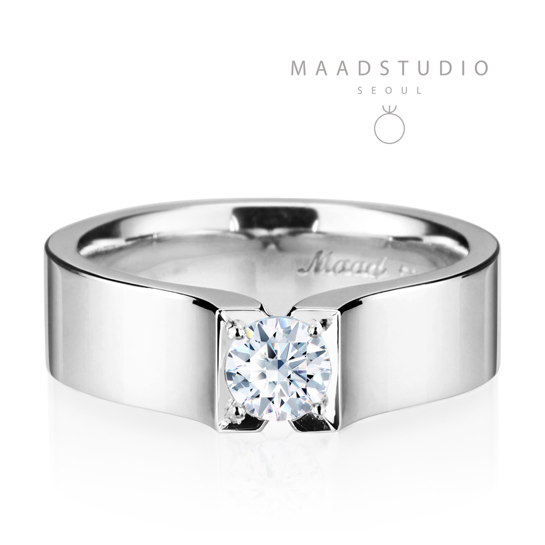 Squaredrop Solitaire ring (L) 14k White gold CZ 0.34ct