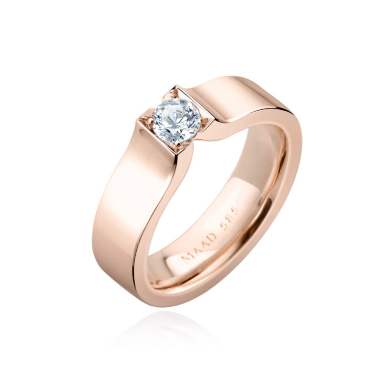 Squaredrop Solitaire ring (L) 14k Red gold CZ 0.34ct