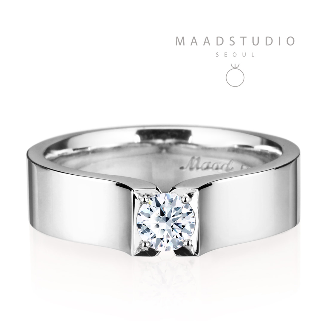 Squaredrop Solitaire ring (M) 14k White gold CZ 0.2ct