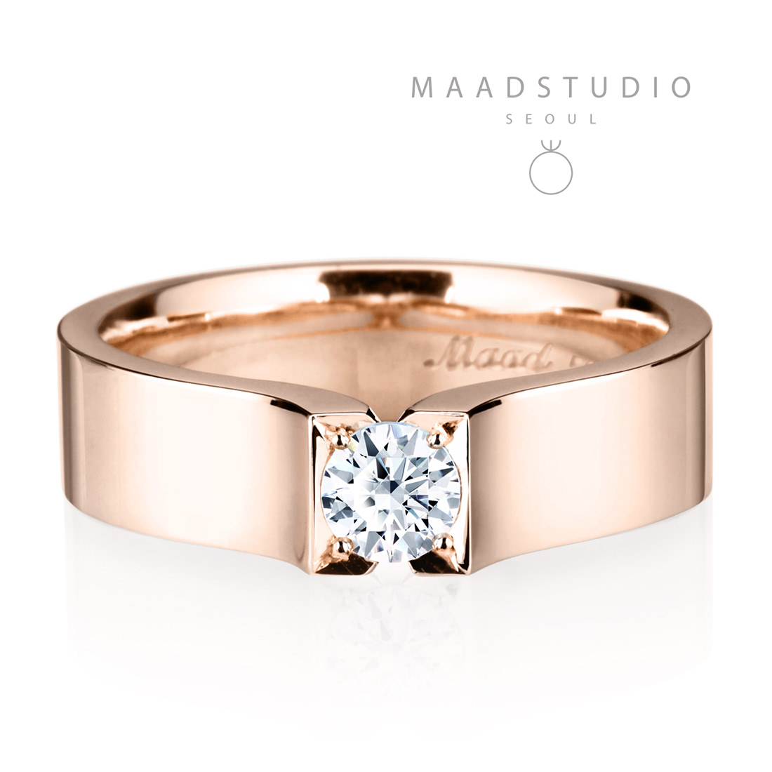 Squaredrop Solitaire ring (M) 14k Red gold CZ 0.2ct