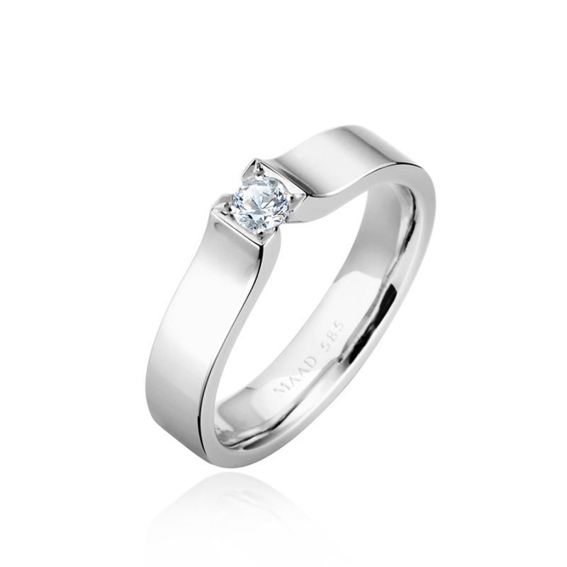 Squaredrop Solitaire ring (S) 14k White gold CZ 0.1ct