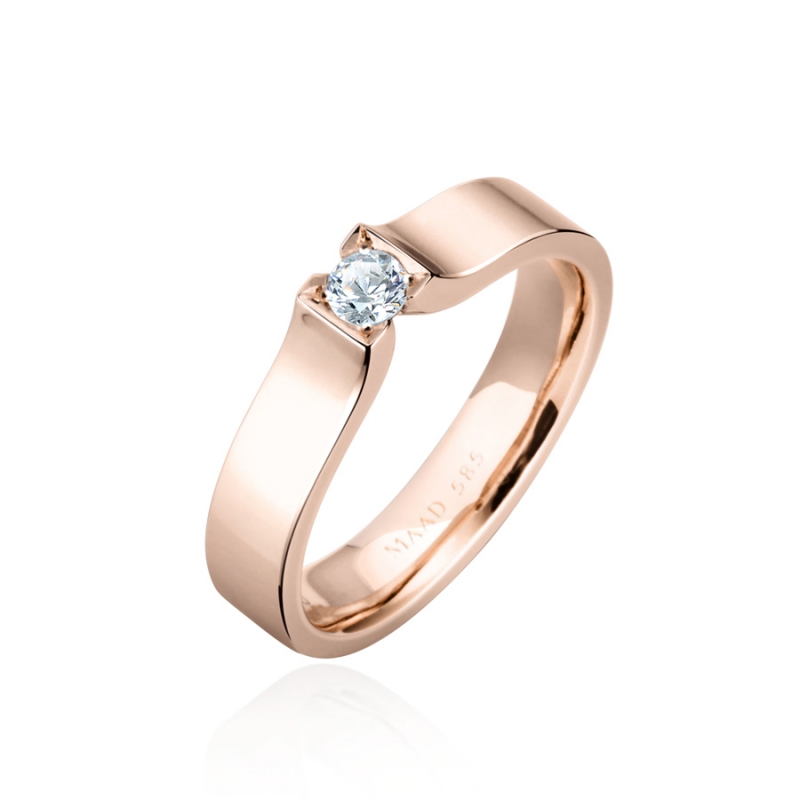 Squaredrop Solitaire ring (S) 14k Red gold CZ 0.1ct