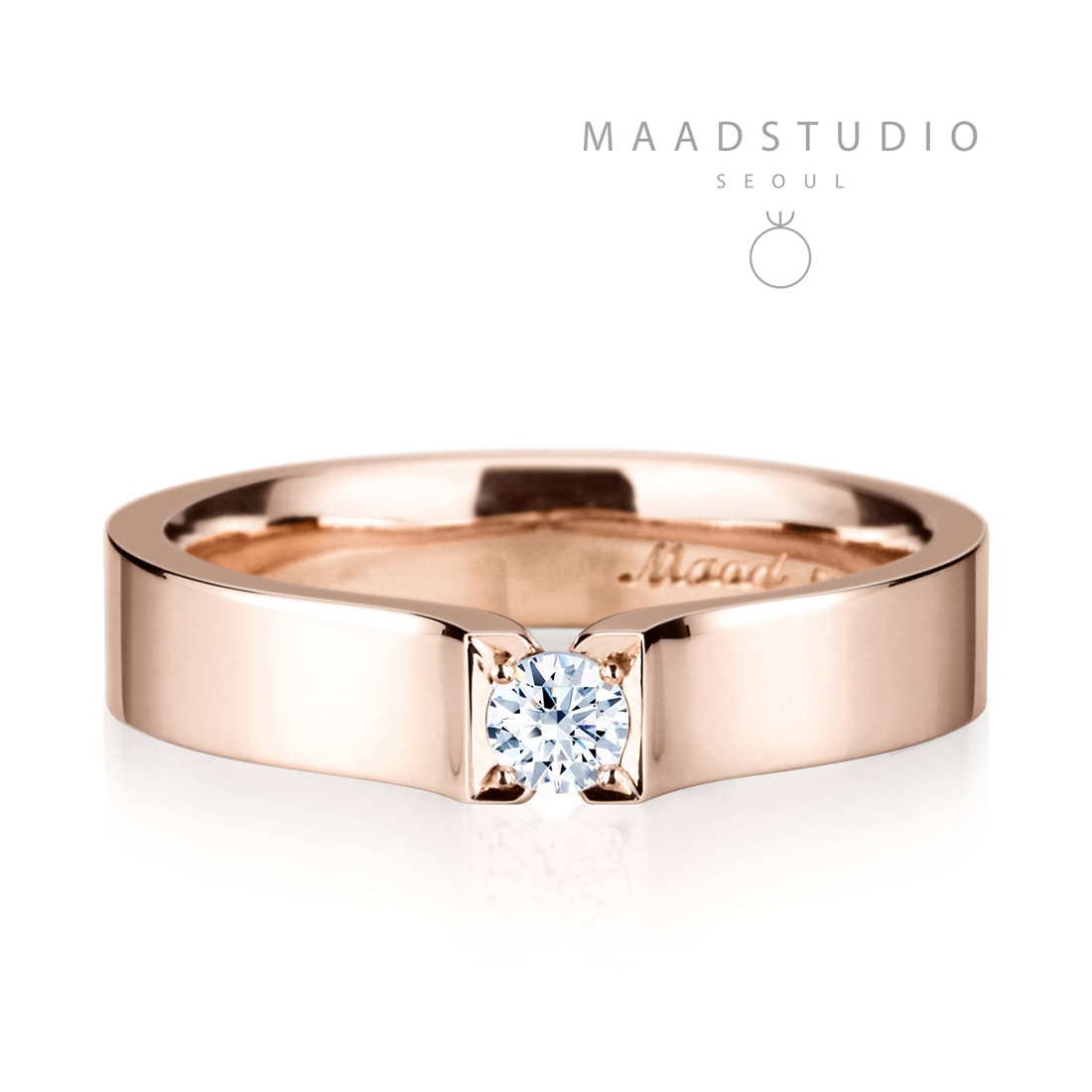 Squaredrop Solitaire ring (S) 14k Red gold CZ 0.1ct