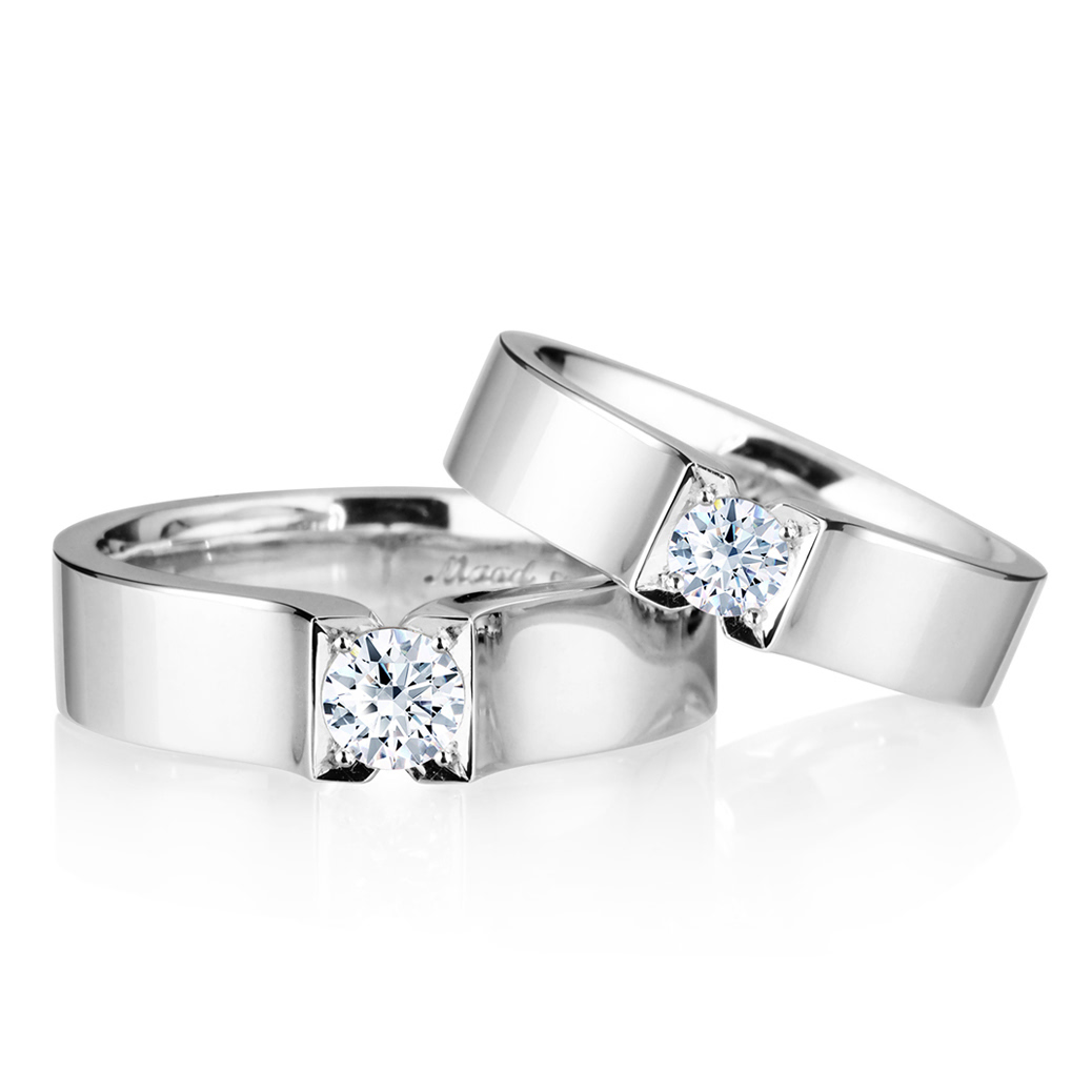 스퀘어드롭 커플링 (대+중) 14k 화이트골드 0.34ct & 0.2ct