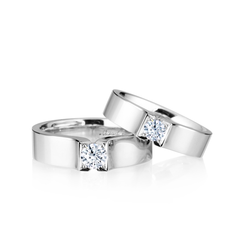 Squaredrop Solitaire couple ring Set (L&M) CZ 0.34ct & 0.2ct Sterling silver