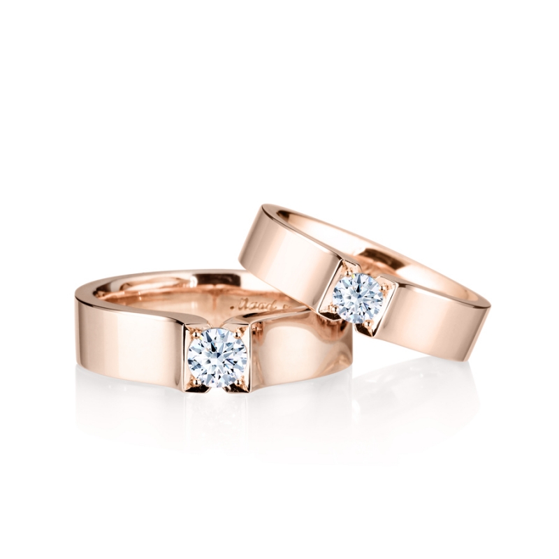 Squaredrop Solitaire wedding ring Set (L&M) 14k Red gold CZ 0.34ct & 0.2ct