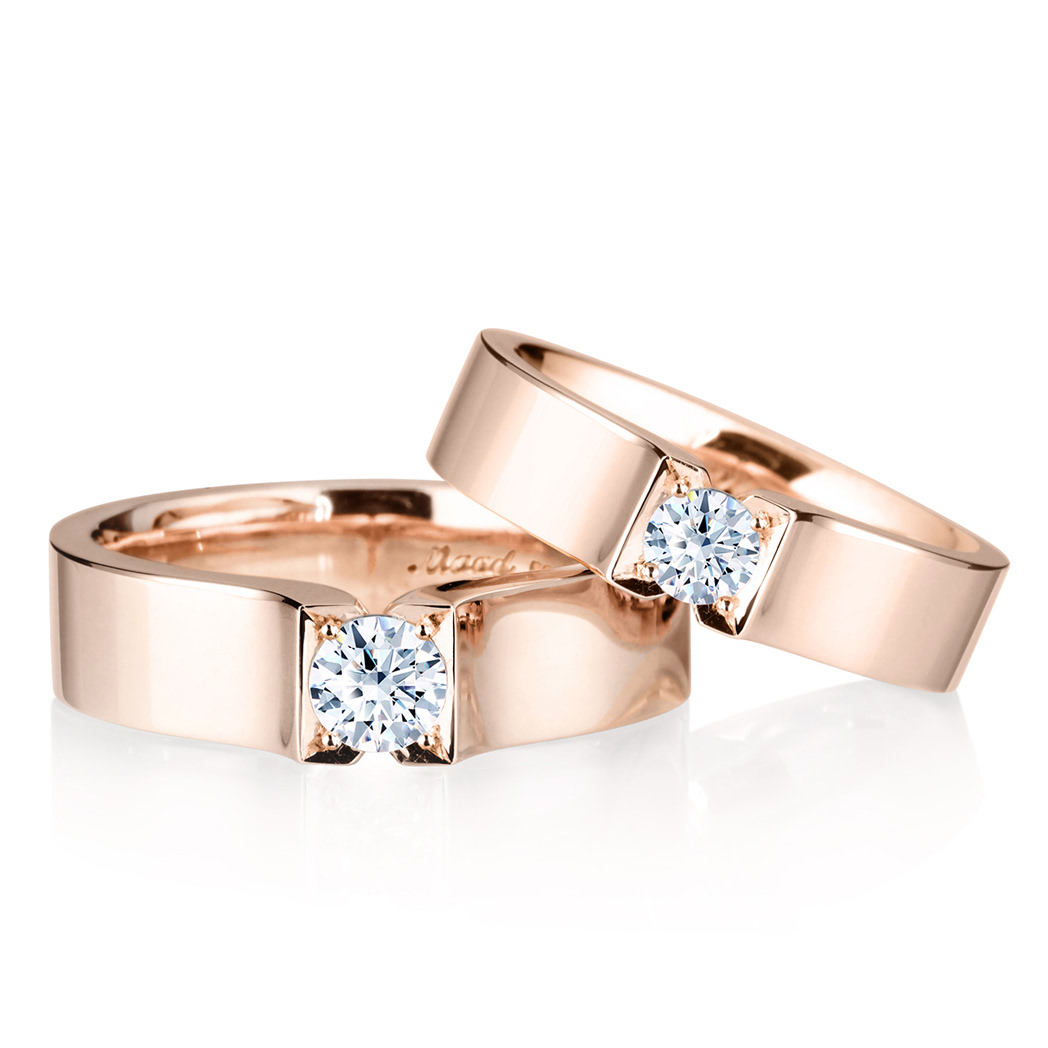 스퀘어드롭 커플링 (대+중) 14k 레드골드 0.34ct & 0.2ct