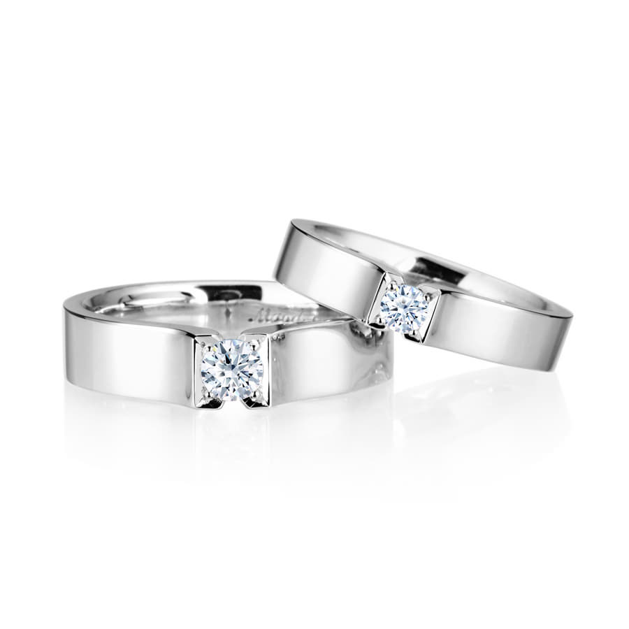 스퀘어드롭 커플링 (중+소) 14k 화이트골드 0.2ct & 0.1ct