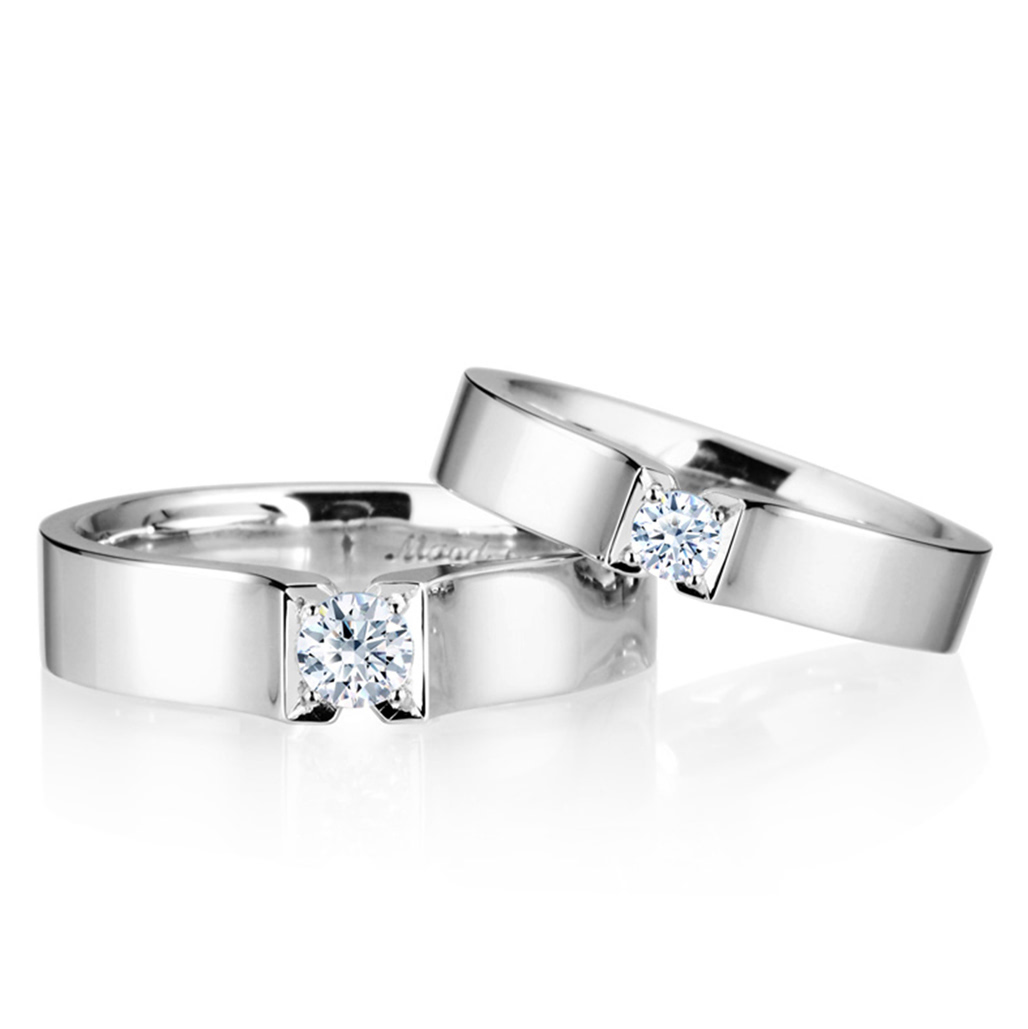 스퀘어드롭 커플링 (중+소) 14k 화이트골드 0.2ct & 0.1ct