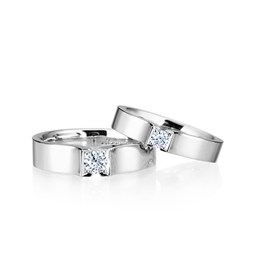 Squaredrop Solitaire wedding ring Set (M&S) 14k White gold CZ 0.2ct & 0.1ct