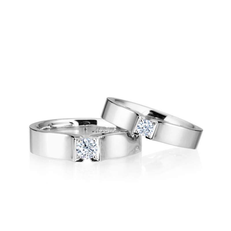 Squaredrop Solitaire couple ring Set (M&S) CZ 0.2ct & 0.1ct Sterling silver