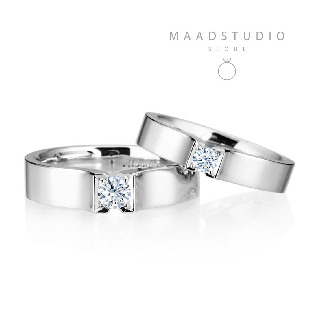 Squaredrop Solitaire couple ring Set (M&S) CZ 0.2ct & 0.1ct Sterling silver