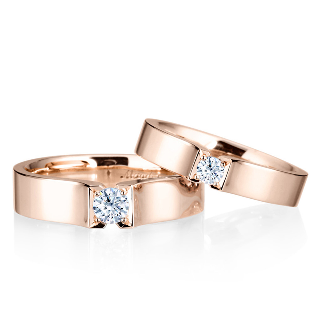 스퀘어드롭 커플링 (중+소) 14k 레드골드 0.2ct & 0.1ct