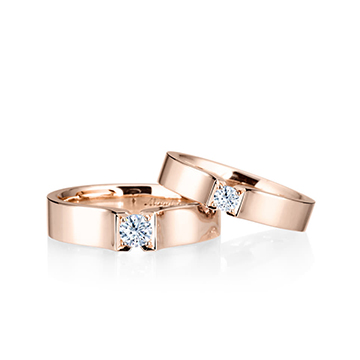 Squaredrop Solitaire wedding ring Set (M&S) 14k Red gold CZ 0.2ct & 0.1ct