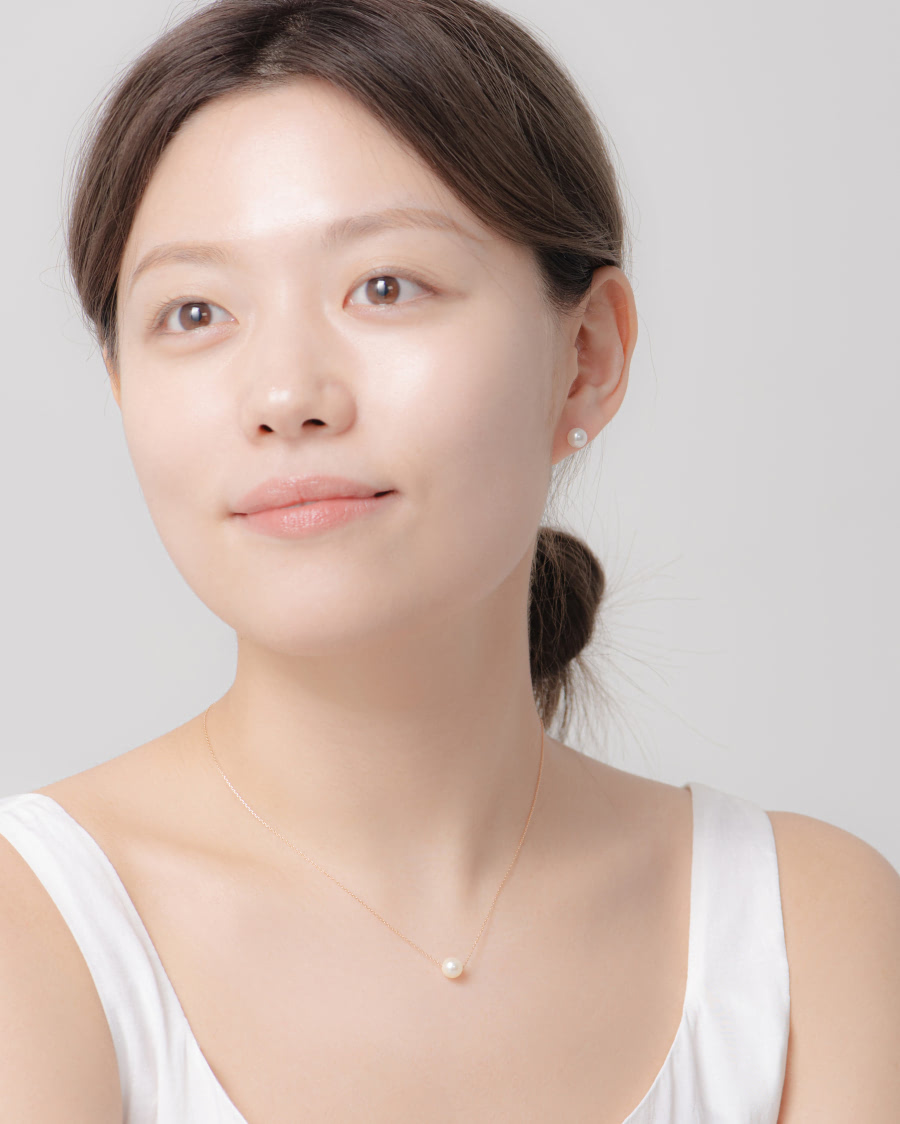 스피어 담수진주 목걸이 14k 레드골드