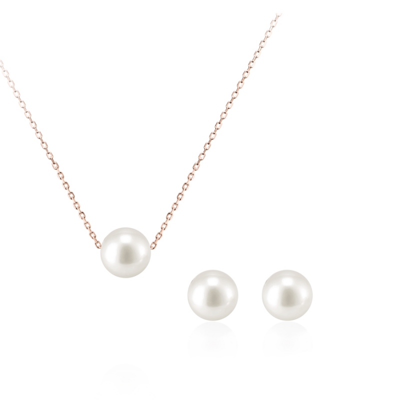 Sphere pearl pendant & earring Set 14k Red gold
