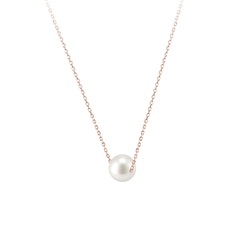 Sphere pearl pendant & earring Set 14k Red gold