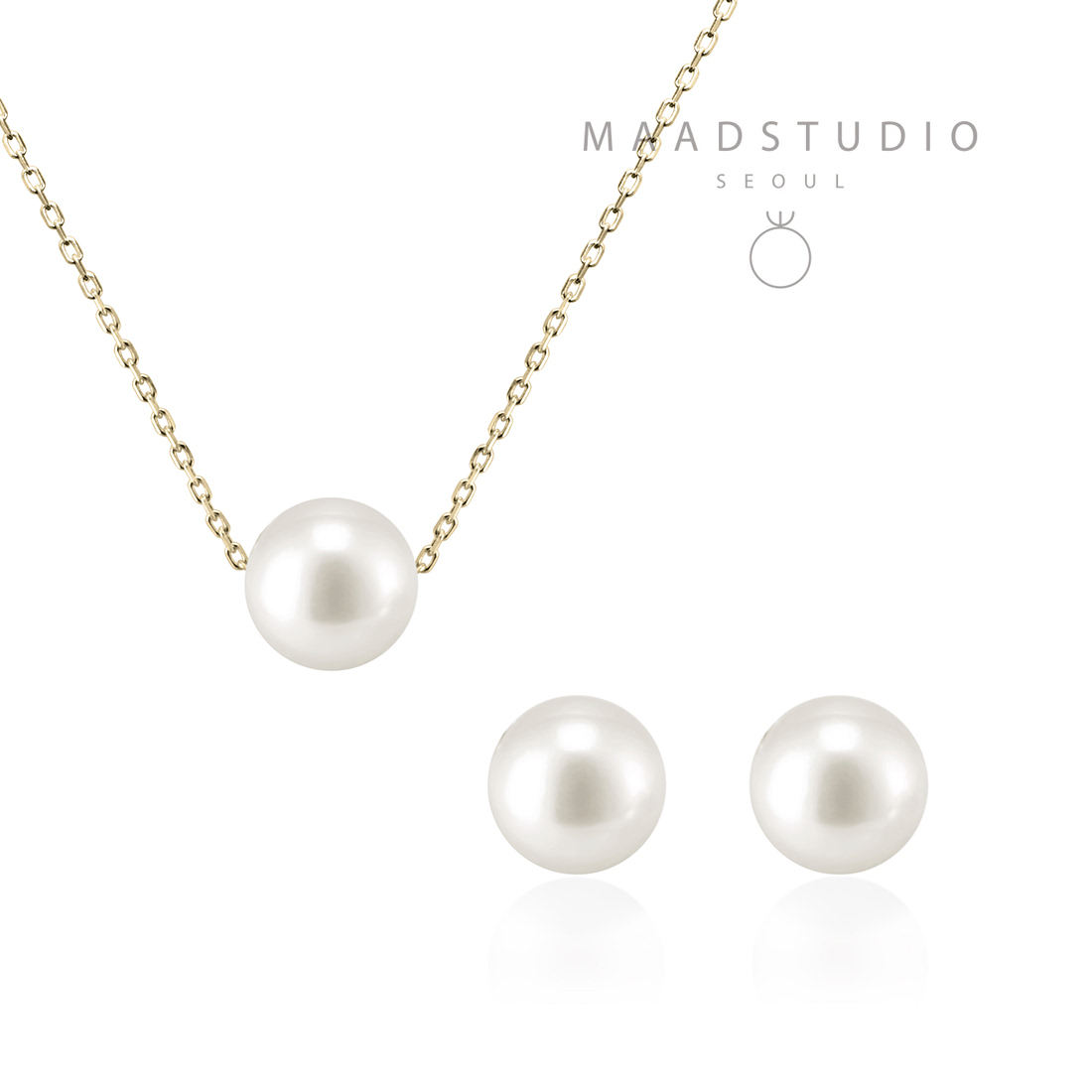 Sphere pearl pendant & earring Set 14k gold