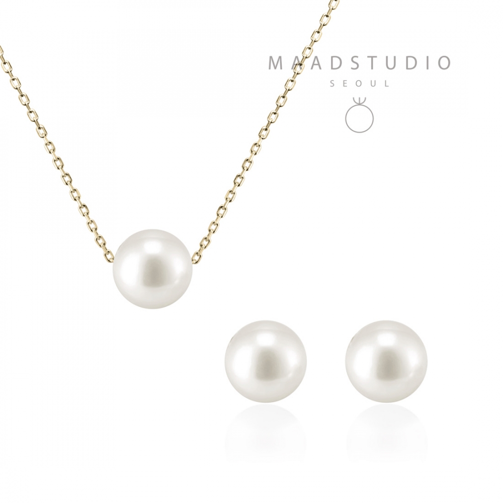 Sphere pearl pendant & earring Set 14k gold