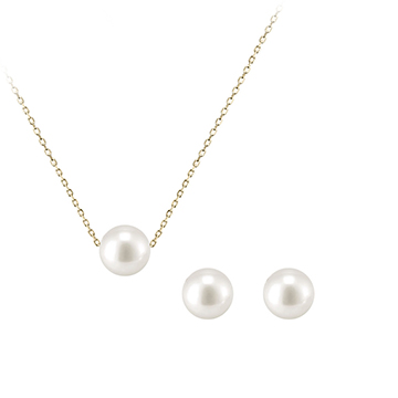 Sphere pearl pendant & earring Set 14k gold