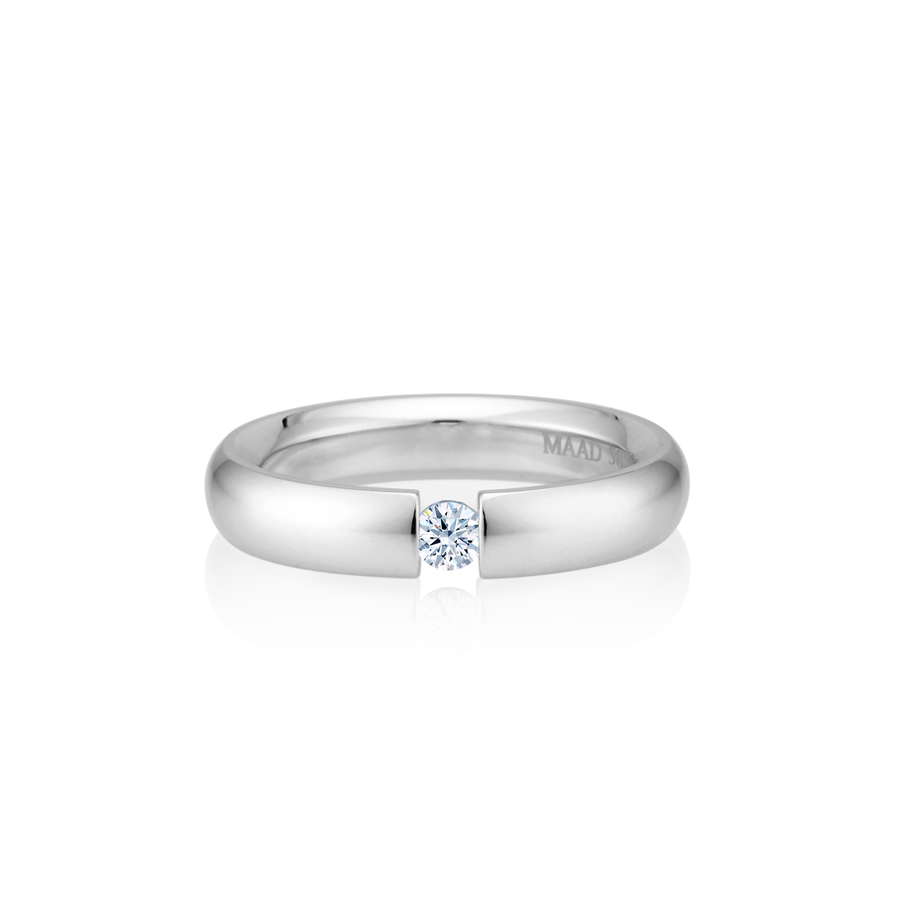 English heros Tension wedding band ring (4mm) 14k White gold CZ 0.1ct