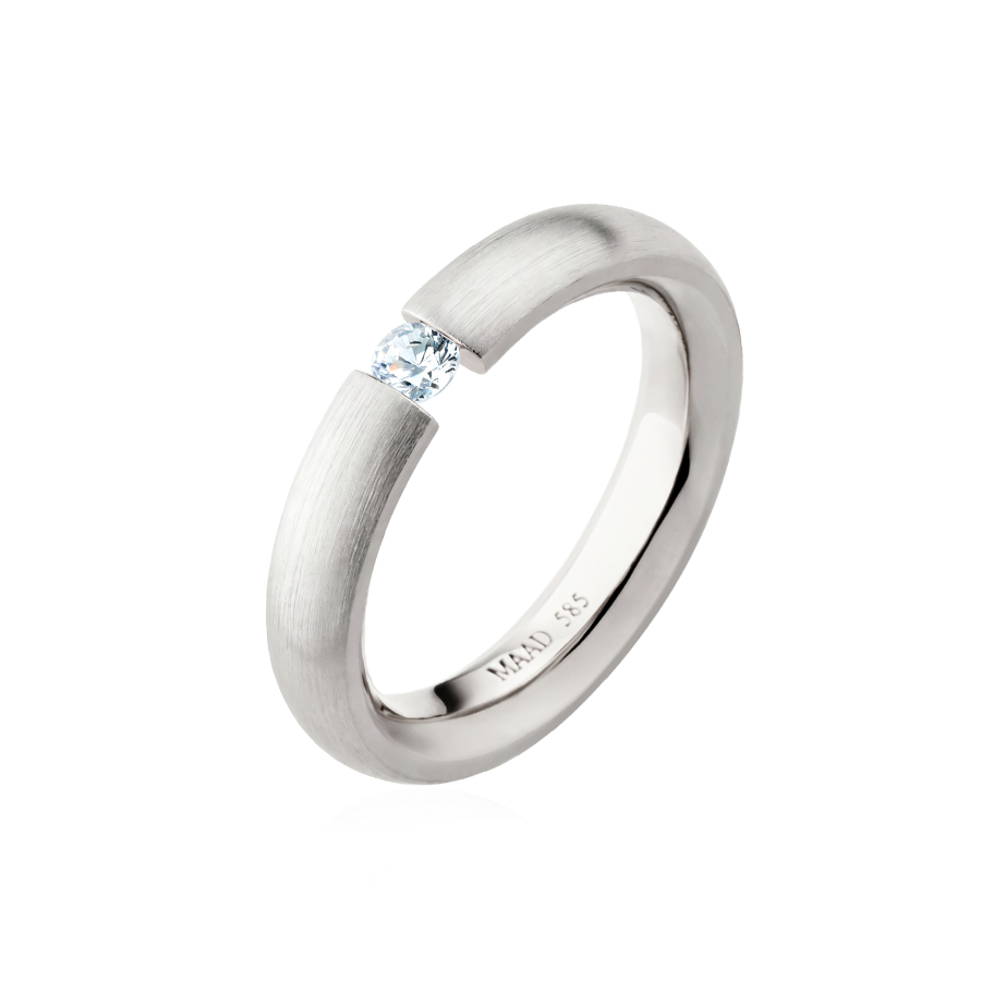 잉글리쉬헤로스 텐션밴드링 (4mm) 14k 화이트골드 0.1ct hairline