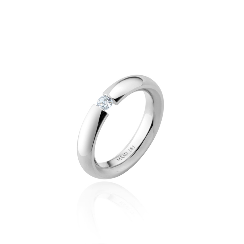 English heros Tension wedding band ring (4mm) 14k White gold CZ 0.1ct