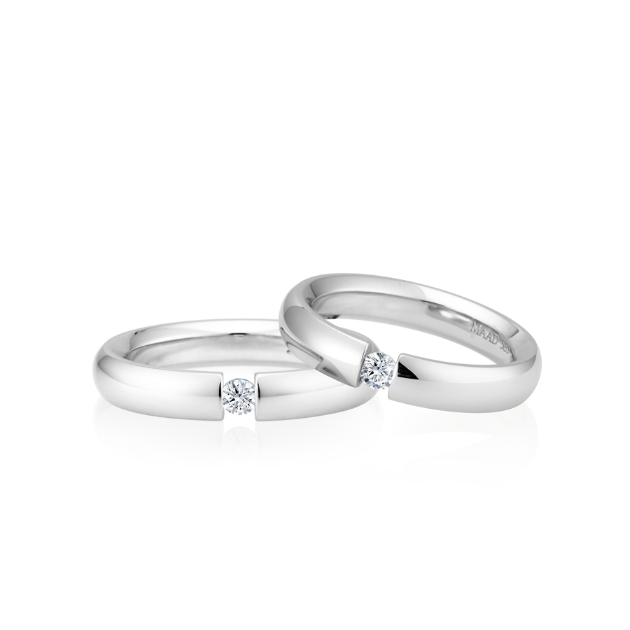 English heros Tensionband wedding ring Set (4mm & 4mm) 14k White gold CZ 0.1ct