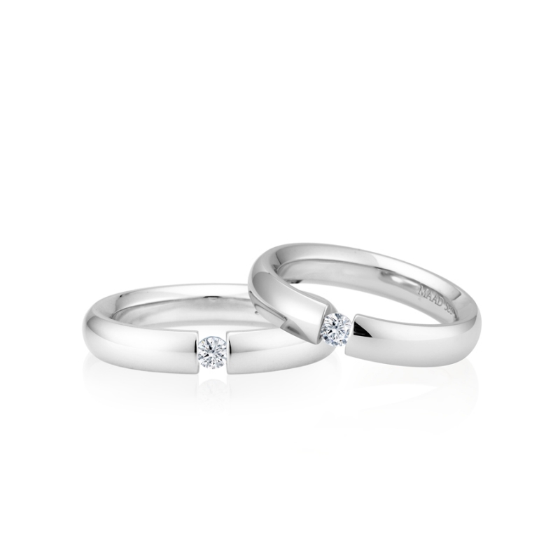 English heros Tensionband wedding ring Set (4mm & 4mm) 14k White gold CZ 0.1ct