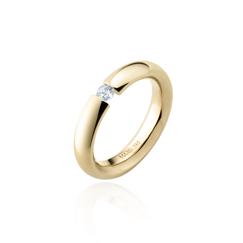 English heros Tension wedding band ring (4mm) 14k gold CZ 0.1ct