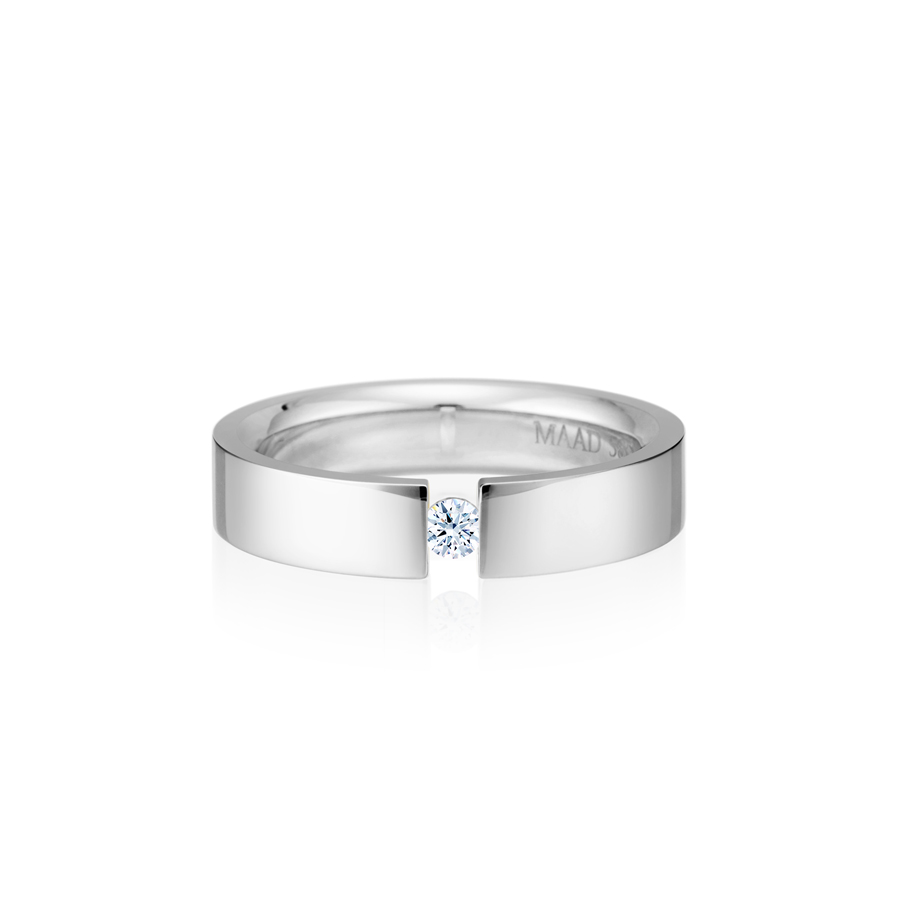 Germanic heros Tension wedding band ring (5mm) 14k White gold CZ 0.1ct
