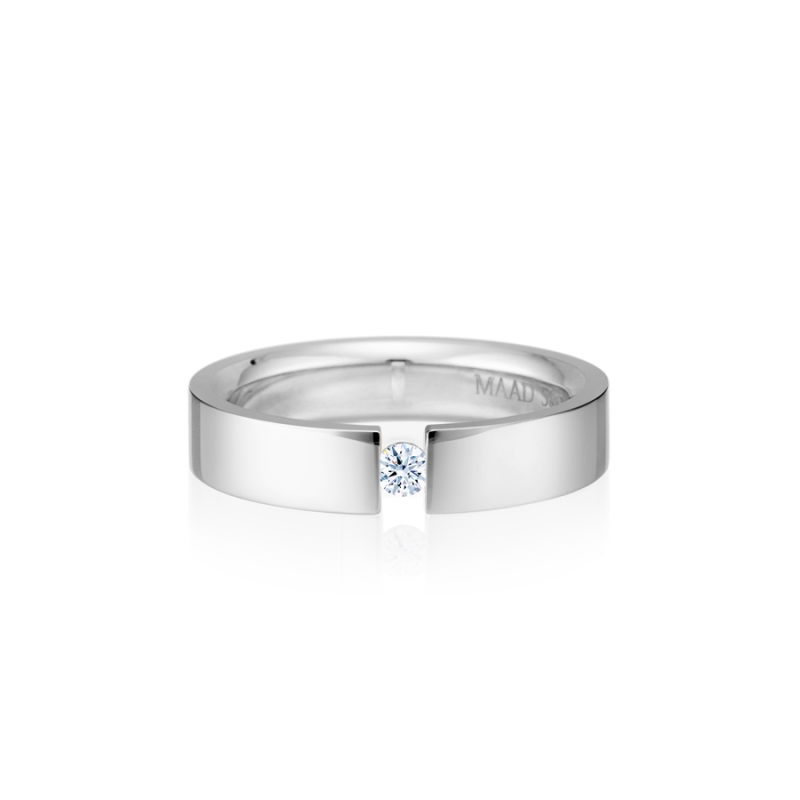 Germanic heros Tension wedding band ring (5mm) 14k White gold CZ 0.1ct