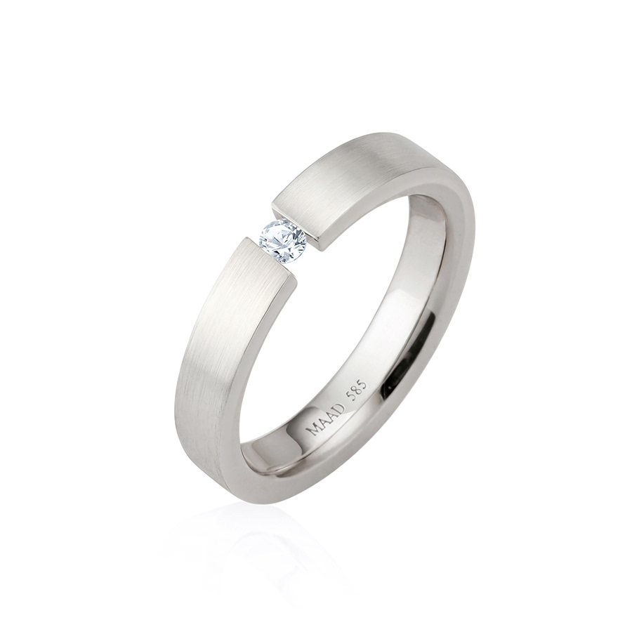 게르만헤로스 텐션밴드링 (4mm) 14k 화이트골드 0.1ct hairline